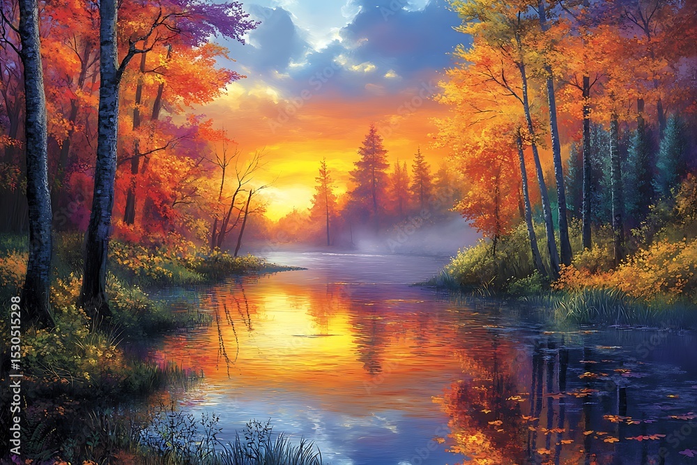 Obraz premium sunset over the river