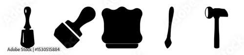 Silhouettes of five different tools that are frequently used in woodworking