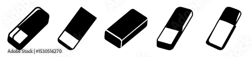 A collection of black and white eraser graphics in different perspectives
