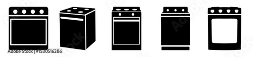 Black and White Variety of Kitchen Oven Appliance Silhouettes Illustrations