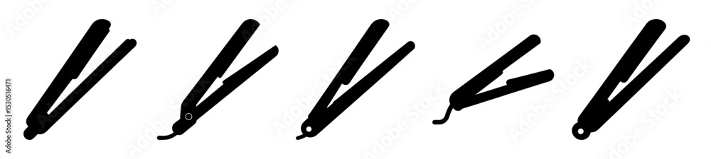 Various stylizations of hair straighteners in a black and white image Various stylizations of hair straighteners in a black and white image