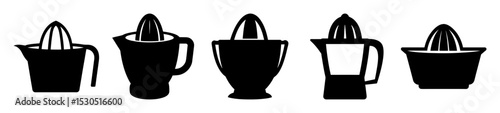 Monochrome collection of juicer illustrations, various shapes and styles in black and white