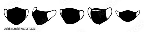 Variety of Protective Face Masks in Silhouette on a White Background
