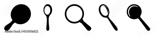 Collection of black and white magnifying glass icons in various styles