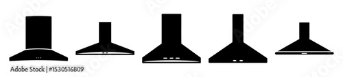 Silhouetted Kitchen Range Hoods in Varying Shapes and Sizes, Black and White