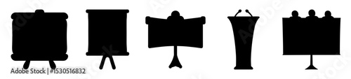 Silhouettes of Presentation and Meeting Equipment for Business and Academic Settings