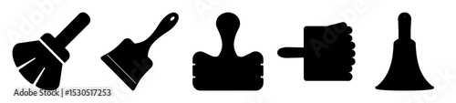 Variety of Painting Tools and Implements in Black Silhouette on White