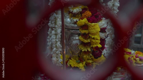 Varanasi, Uttar Pradesh, India-24th February 2025- Close high speed shot of a shiv ling in shiva temple of Varanasi in Uttar Pradesh.