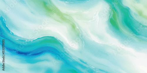 A serene watercolor ocean landscape with pastel blue and green abstract waves. Ideal for art prints, website headers, and peaceful branding.
