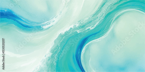 A serene watercolor ocean landscape with pastel blue and green abstract waves. Ideal for art prints, website headers, and peaceful branding.
