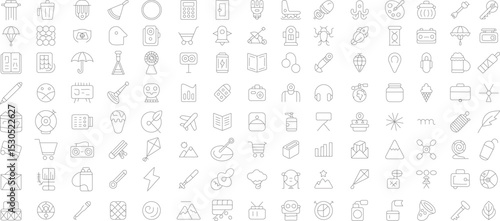Large collection of minimal line icons set