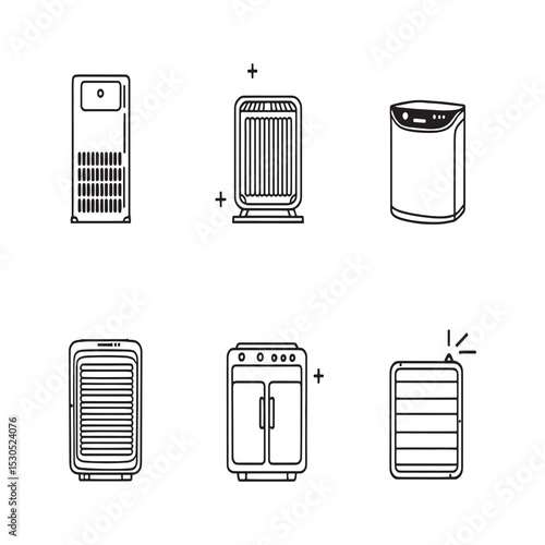 Clean outline style artwork showing indoor air purifier