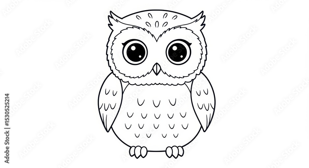 Fototapeta premium Cartoon Owl with Big Eyes and Small Wings