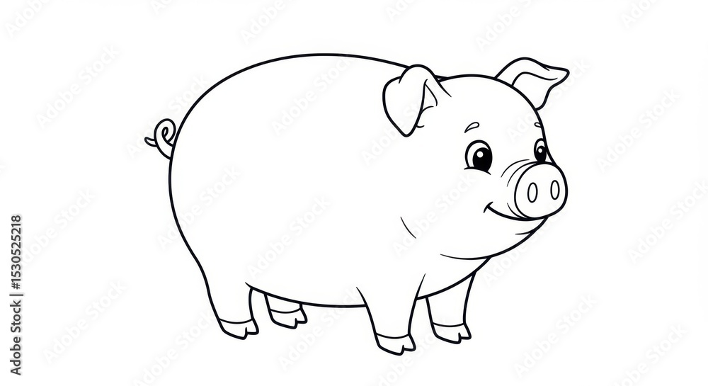 Jolly Cartoon Pig with Big Ears and Flat Nose Jolly Cartoon Pig with Big Ears and Flat Nose