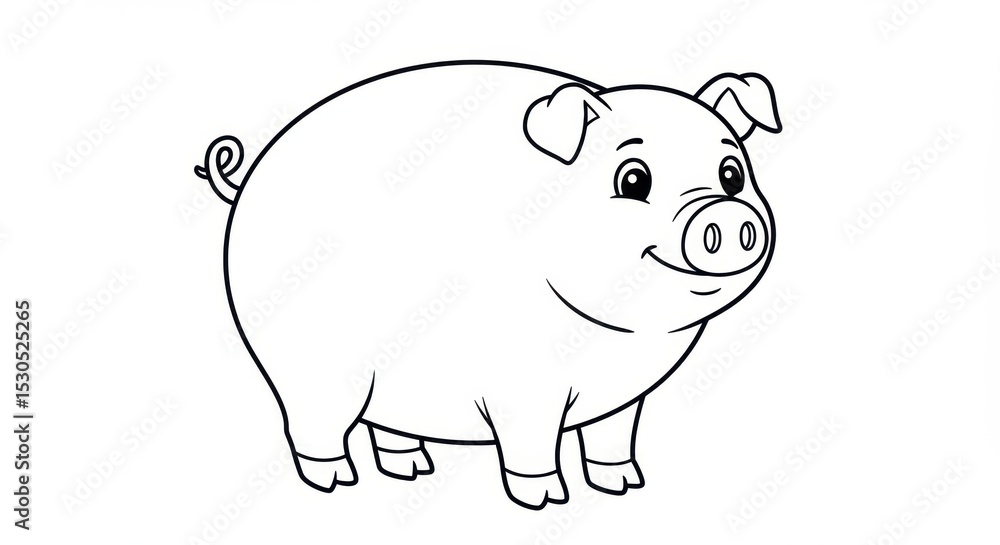 Jolly Cartoon Pig with Big Ears and a Flat Nose Jolly Cartoon Pig with Big Ears and a Flat Nose