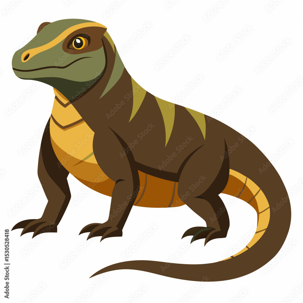 Fototapeta premium Detailed Vector Illustration of a Komodo Dragon on a Clean White Background Featuring Realistic Scales and Anatomical Accuracy for Educational