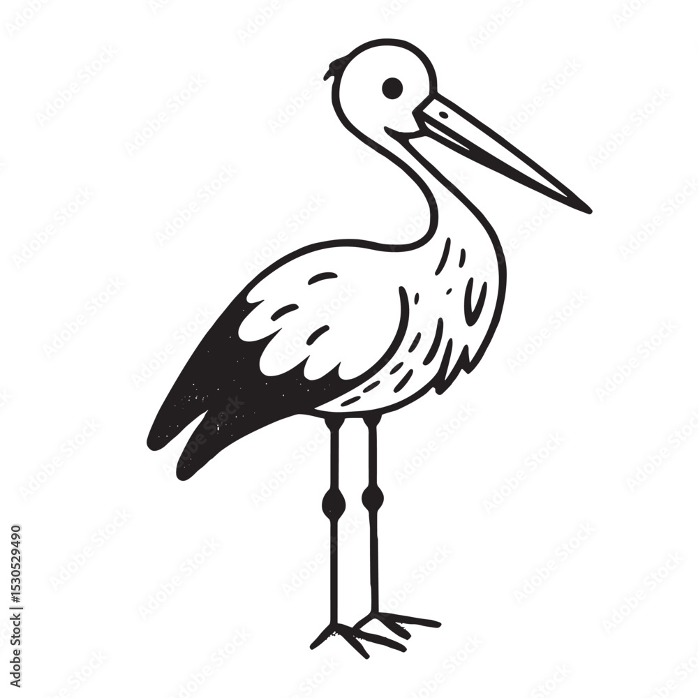 Fototapeta premium Line Art Illustration of a Stork Bird in Black and White