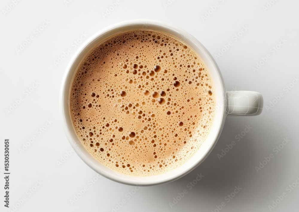 Obraz premium Overhead view of a creamy coffee in a white mug