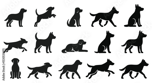 Various Dog Silhouettes in Different Poses - Pet Vector Set