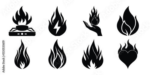 Flaming fire set icon, a hot danger symbol illustration