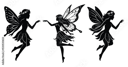 Enchanting Fairy Silhouettes with Wings and Flowers