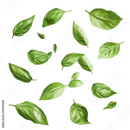 Vibrant Basil Leaves in Abstract Geometric Design Fresh Green Nature Art