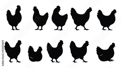 Chicken and Rooster Silhouettes - Farm Animal Vector Set