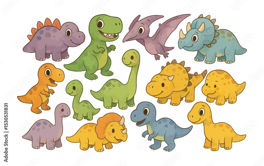 Adorable Cartoon Smiling Dinosaurs Set for Children's Design
