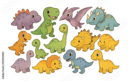 Adorable Cartoon Smiling Dinosaurs Set for Children's Design