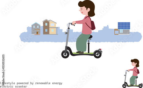 Going out on an electric scooter !： in the town