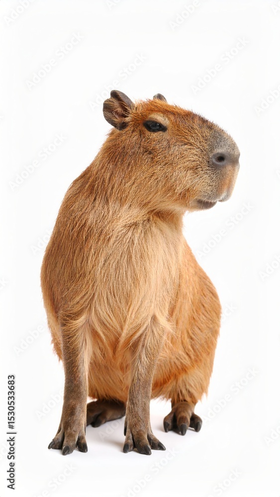 Fototapeta premium Cute capibara over white background, no shadow