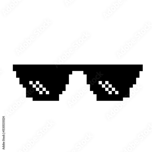 Illustration of pixel sunglasses. Comic, cartoon, vintage, slang, trendy.