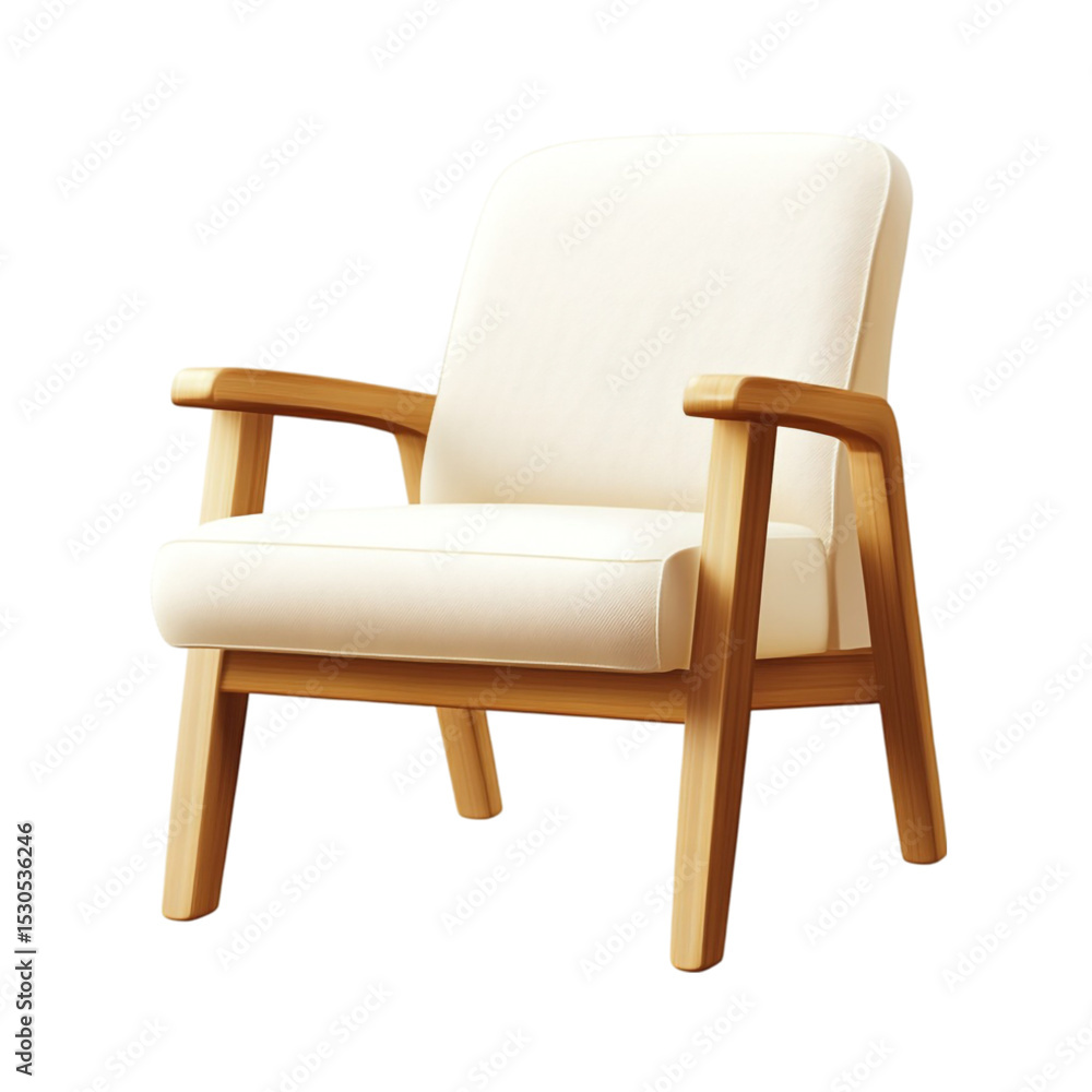 Modern wooden armchair with light fabric upholstery ideal for living room or bedroom Modern wooden armchair with light fabric upholstery ideal for living room or bedroom