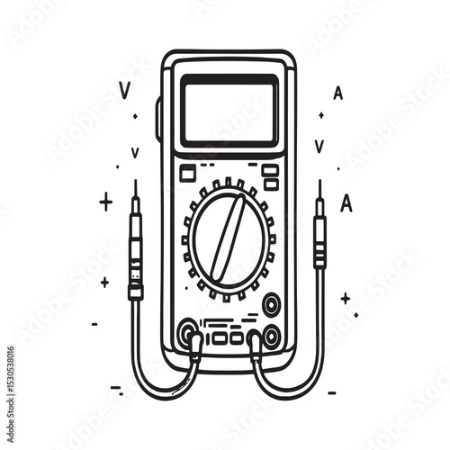 Digital multimeter vector line art illustration for measurement tools