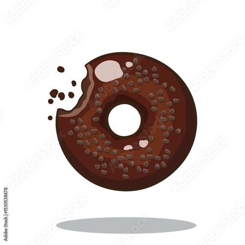 Vector illustration of chocolate donut seen from above isolated on white background