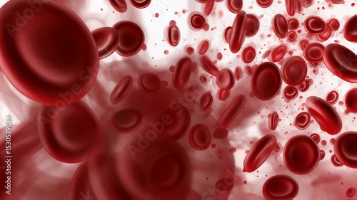 Abstract Microscopic Blood Cells Flowing Through Vein on Bright Background