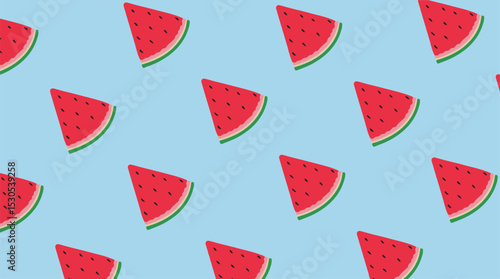 watermelon slices on light blue field. seamless pattern