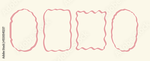 Set doodle hand drawn pink red ribbons frame collection. Trendy retro vintage whimsical coquette style for wedding invitations, birthday card, prints. Minimalist simple cute design vector.