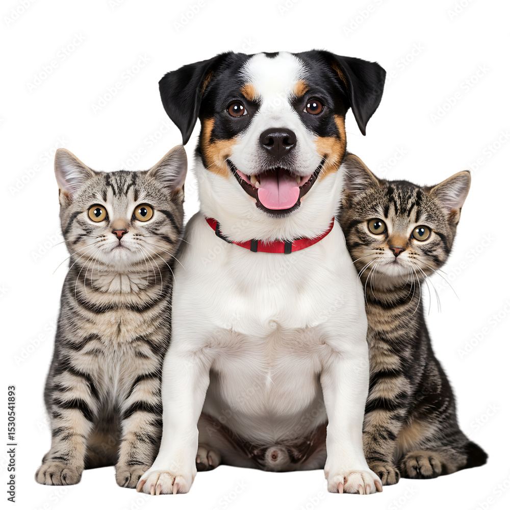 Fototapeta premium Happy Dog and Two Cats: Perfect Pet Companions
