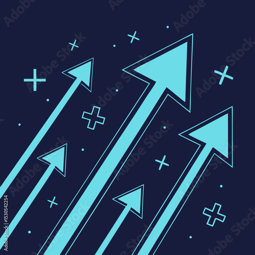 Azure arrows ascend, a surge of positive growth against a dark blue backdrop