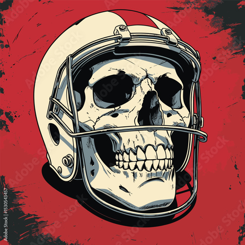 human skull wearing an american football helmet