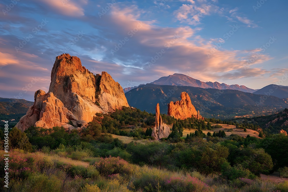 Fototapeta premium Morning Glow Over Colorado Springs Garden Landscape