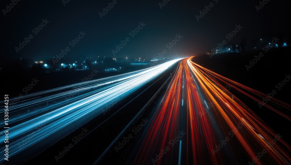 Obraz premium Night highway, light trails diverge