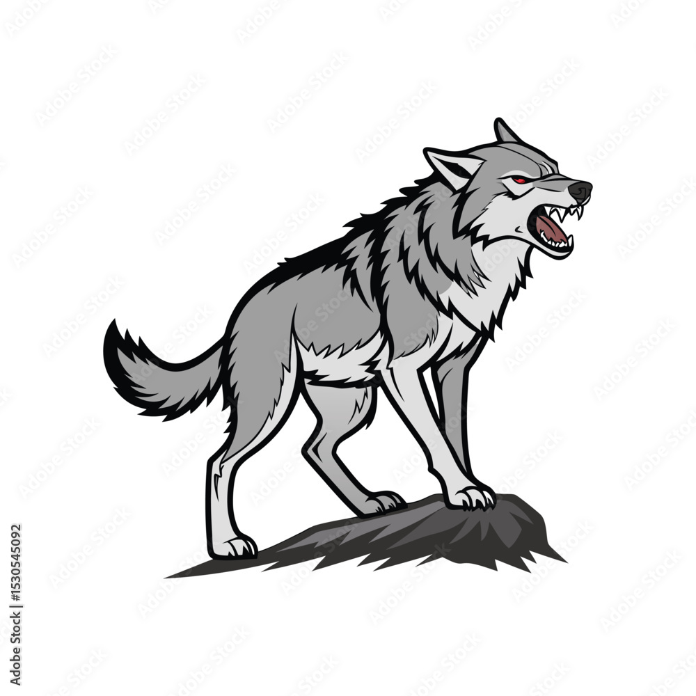 Fototapeta premium Fierce Wolf Illustration – Aggressive Cartoon Wolf Art, Animal Mascot Drawing