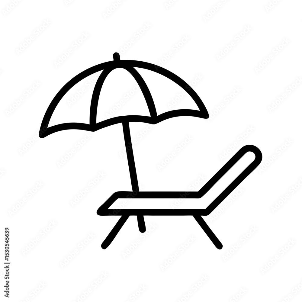 Beach Chair with Umbrella Icon Outline – Summer Vacation Line Symbol Beach Chair with Umbrella Icon Outline – Summer Vacation Line Symbol
