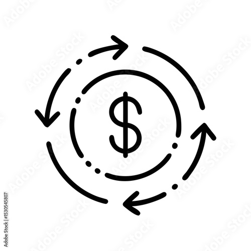 Money Circulation Icon with Dollar Symbol and Arrows Line Art