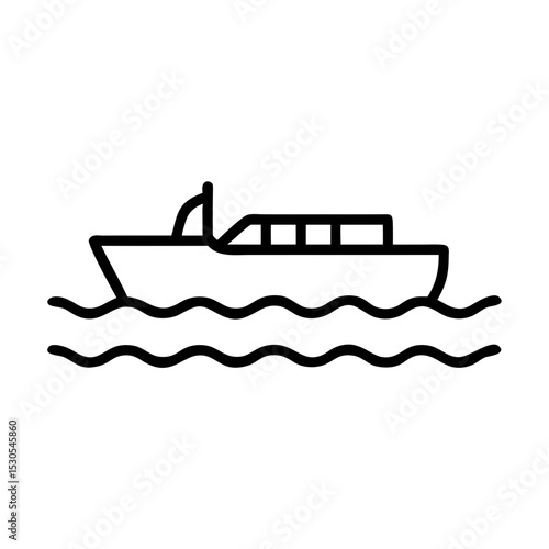 Cargo Ship Icon with Ocean Waves Outline for Marine Transport