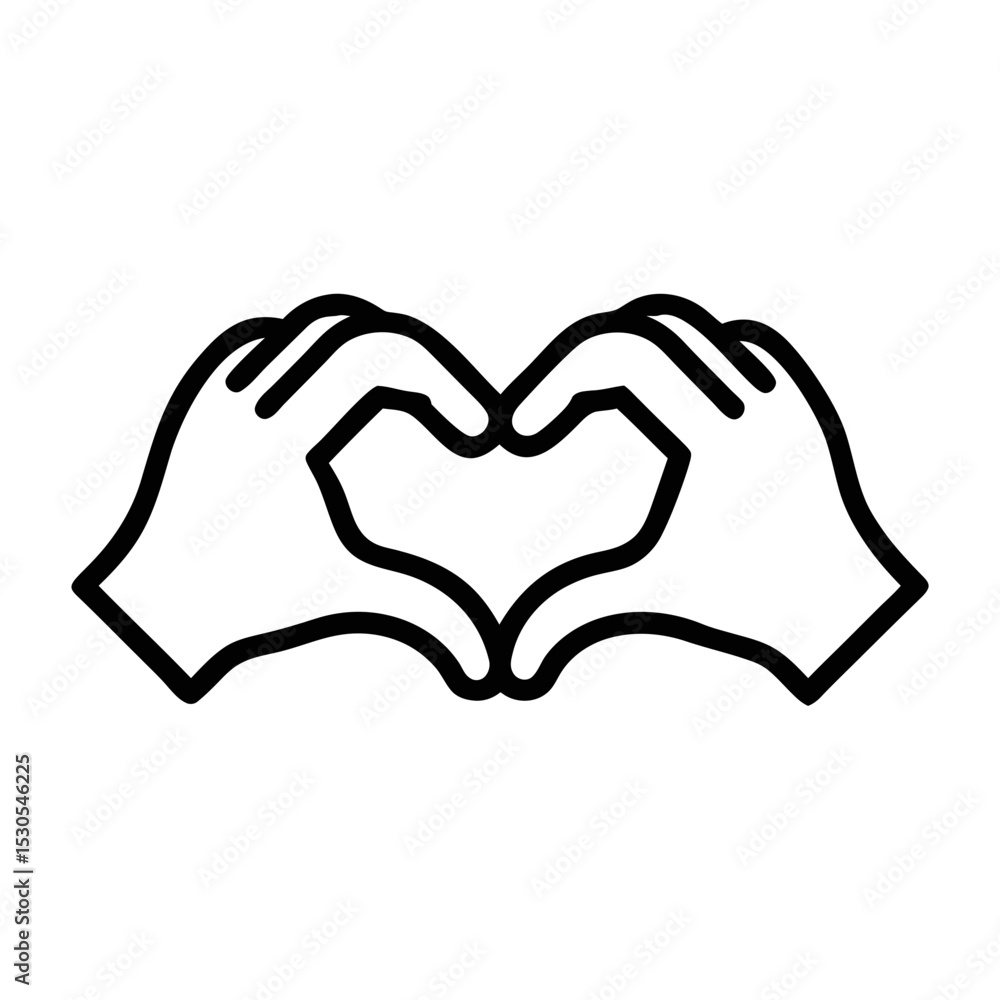 Fototapeta premium Hand Heart Icon Outline – Love Gesture Symbol Line Art Illustration