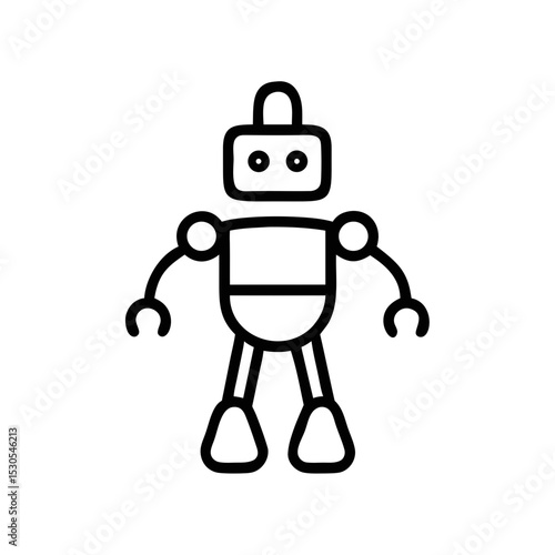 Robot Character Icon Outline – Cute Technology Line Art for Automation