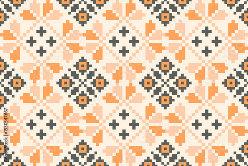 Cross stitch pattern concept showcasing traditional ethnic geometric pattern, Design for textile, background,carpet,wallpaper,clothing,wrapping,Batik,fabric,Vector illustration	
